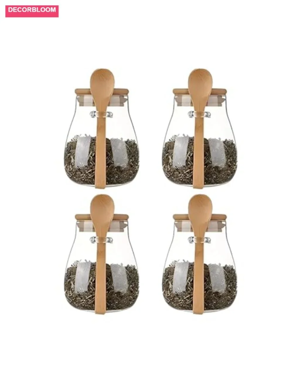 Airtight Glass Jar Storage Container with Bamboo Lid Set of 4